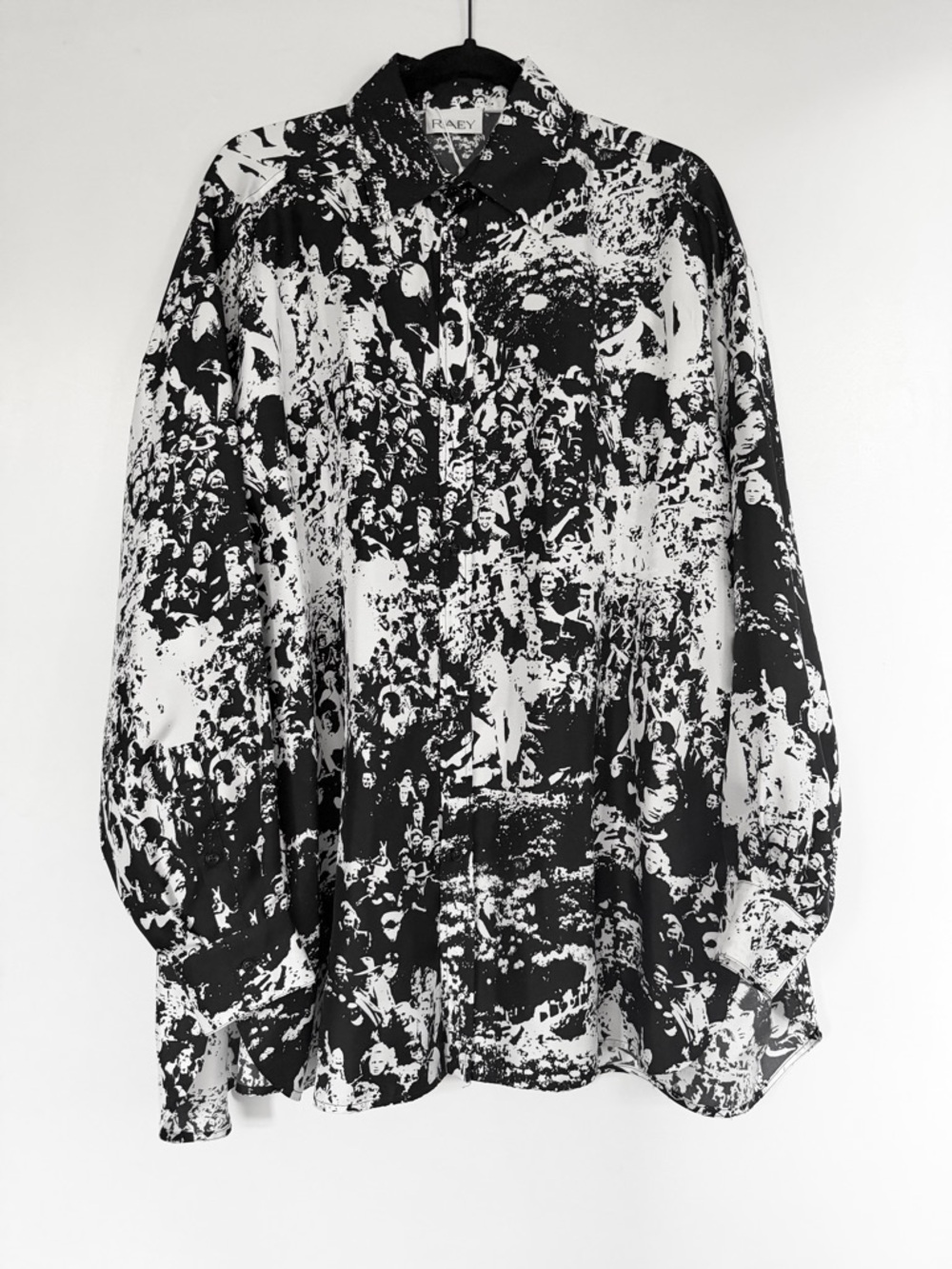 RAEY black white abstract crowd faces print oversized flow silk blouse shirt